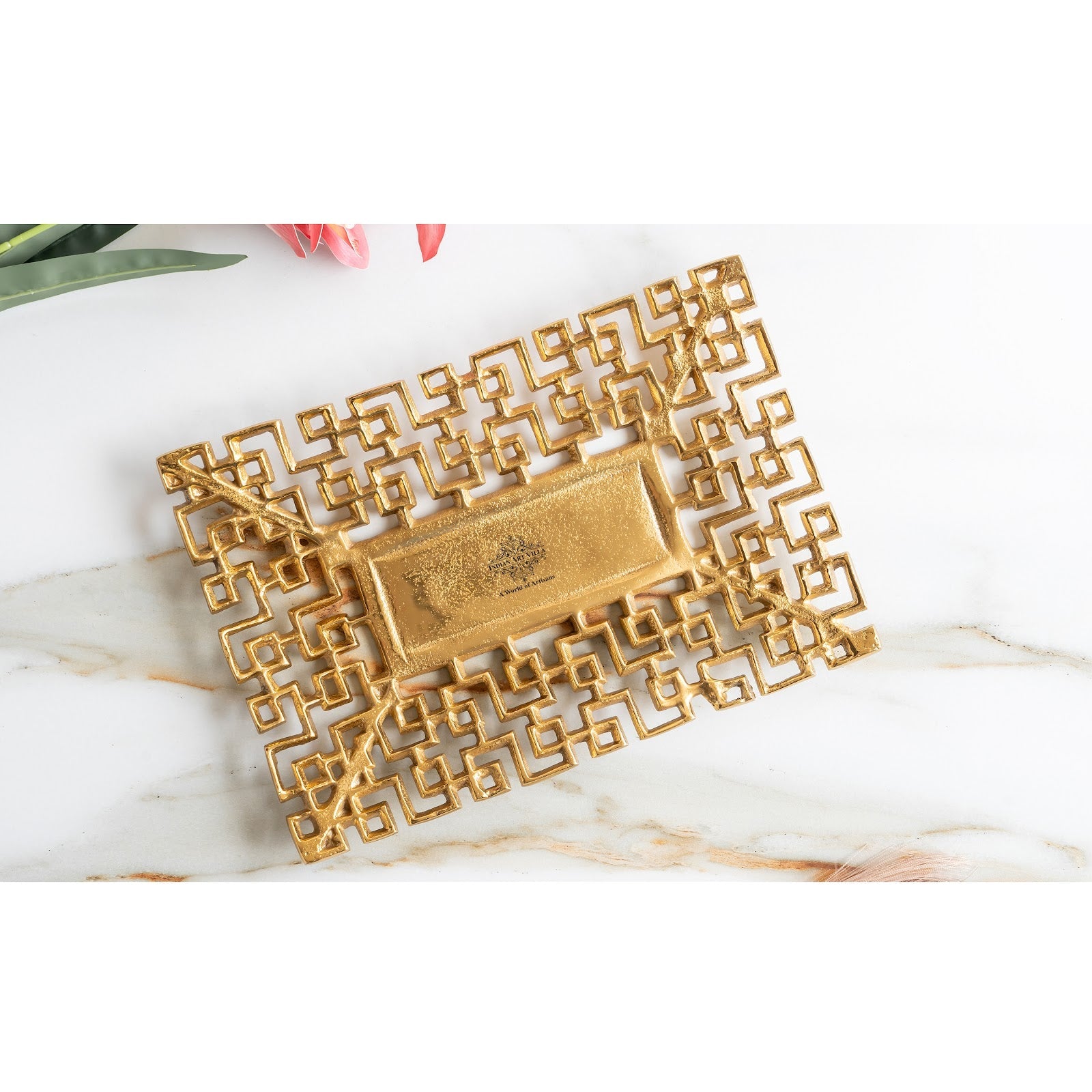 Gold Finish Antique Lacquer Matte Square Decorative Item Design Tray, Elegant For Home Decor