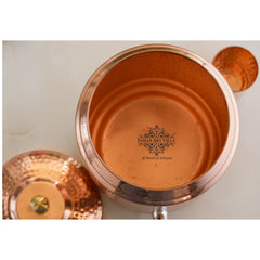 Pure Copper Hammered Design Water Pot Heavy Gauge with Brass Tap & Copper Glass & Stand, Volume- 10 liters