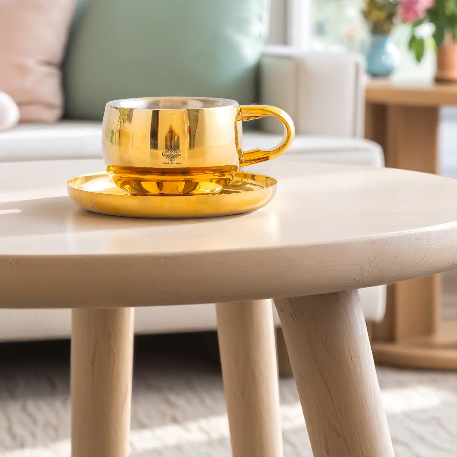 Stainless Steel Brass Gold Finish Insulated Cup With Plate