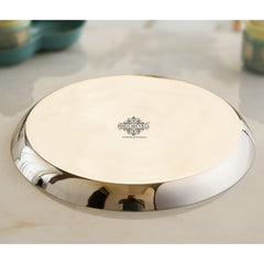 Handcrafted Pure Bronze Thali with China border, Dinnerware, Servware, Tableware, 2.54 cm,11.5 dia.