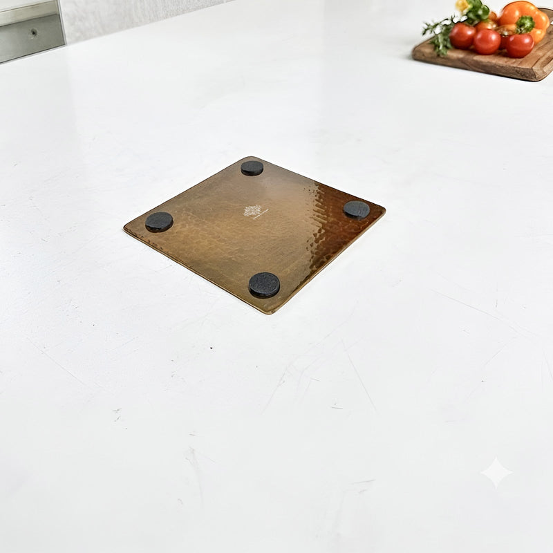 Brass Square Coaster with Hammered Finish - 8.89 cm