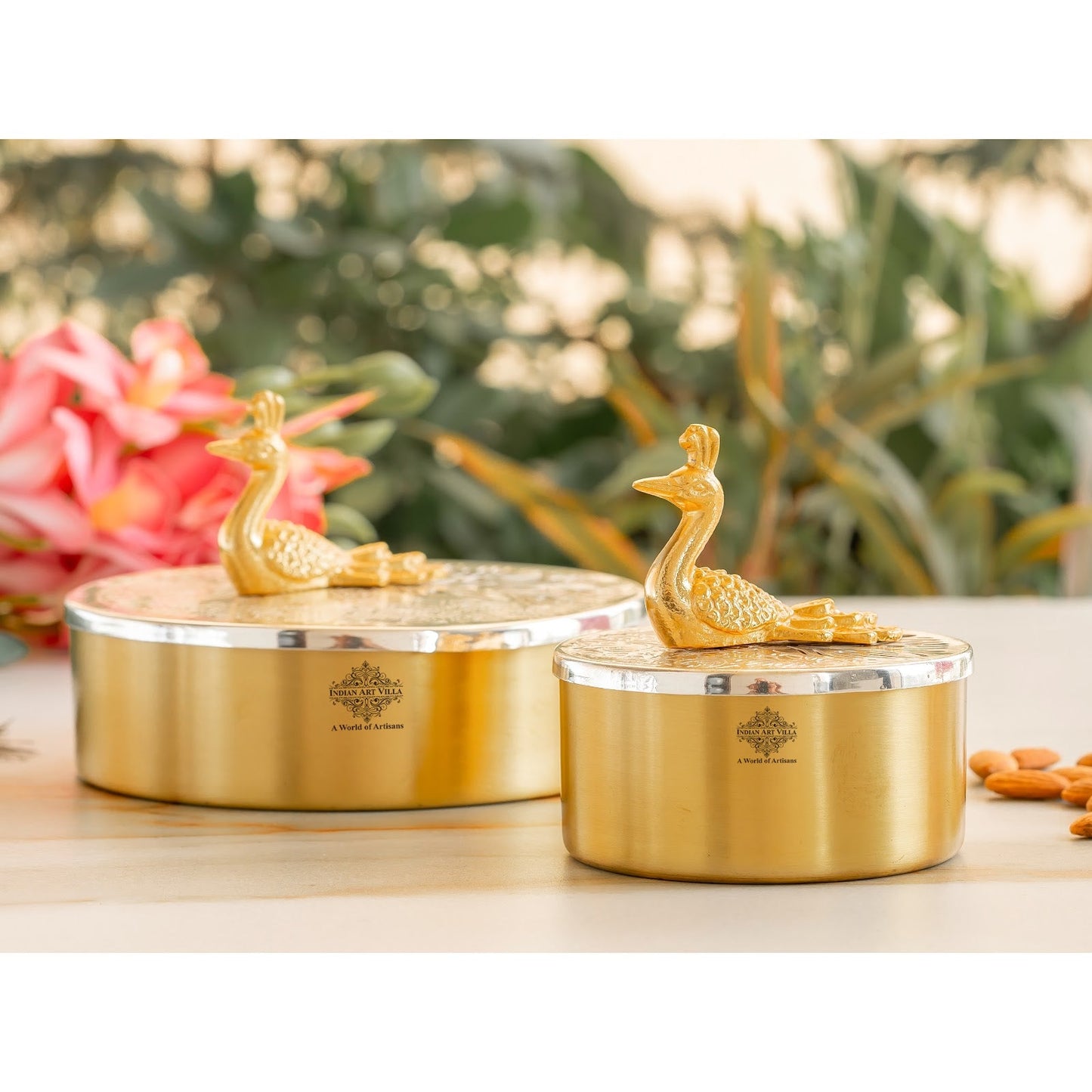 Silver Plated Brass Decorative Box With Peacock Design Knob, Ideal For Gifting