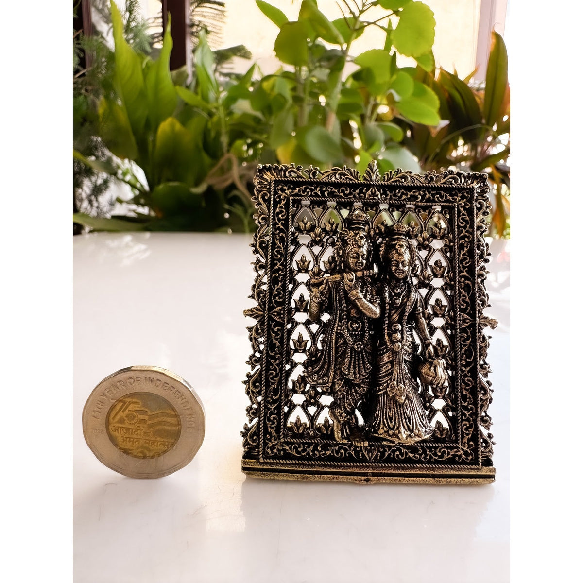 Pure Brass Miniature Radha Krishna Murti - 7.1 cm