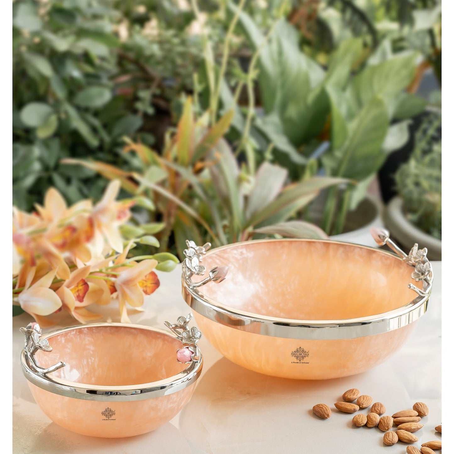 Silver Plated Resin Belgium Pink Decorative Bowl, Elegant Serveware & Home Decor, Perfect for Snacks