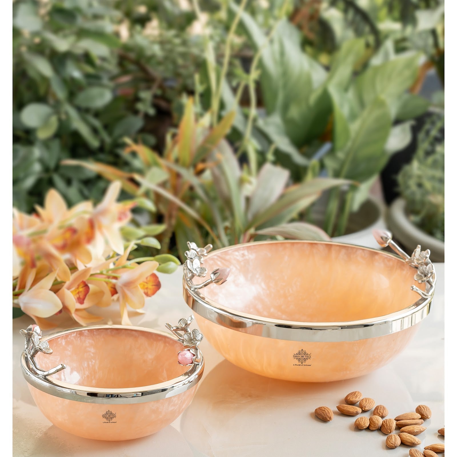 Silver Plated Resin Belgium Pink Decorative Bowl, Elegant Serveware & Home Decor, Perfect for Snacks