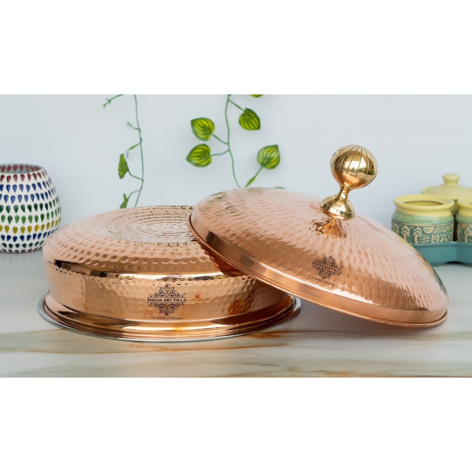 Steel Copper Handi with Copper Lid and Brass Knob, Copper Tableware