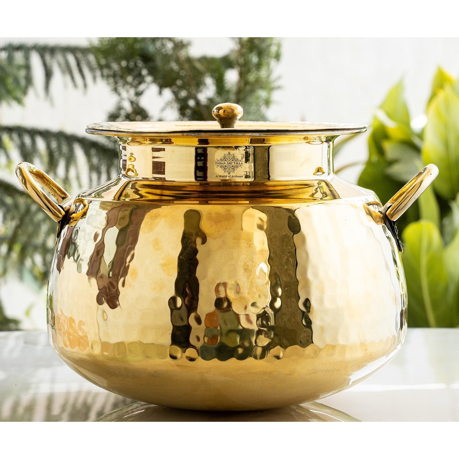 Hammered Brass Handi Degchi with Tin Lining & Lid