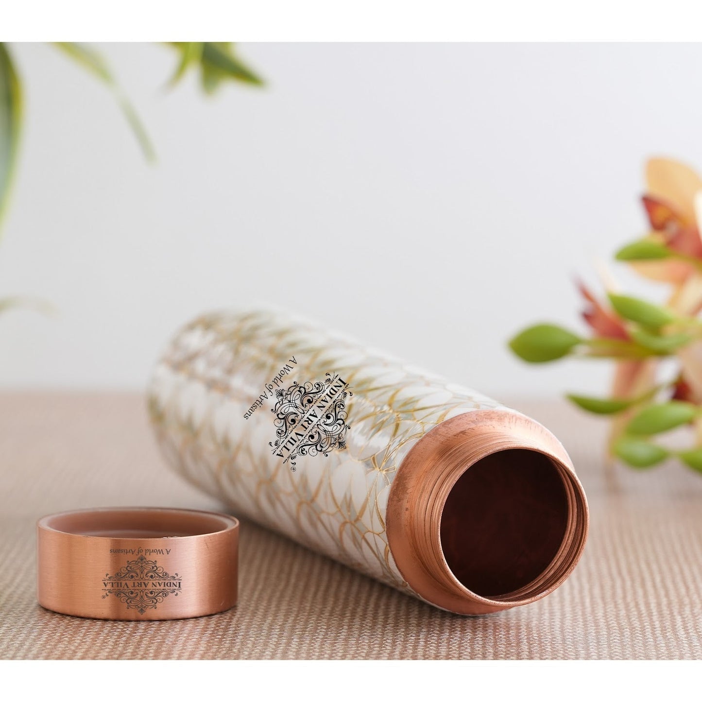 Pure Copper Water Bottle with Pyramid Shape Gold Print Design, 800 ML