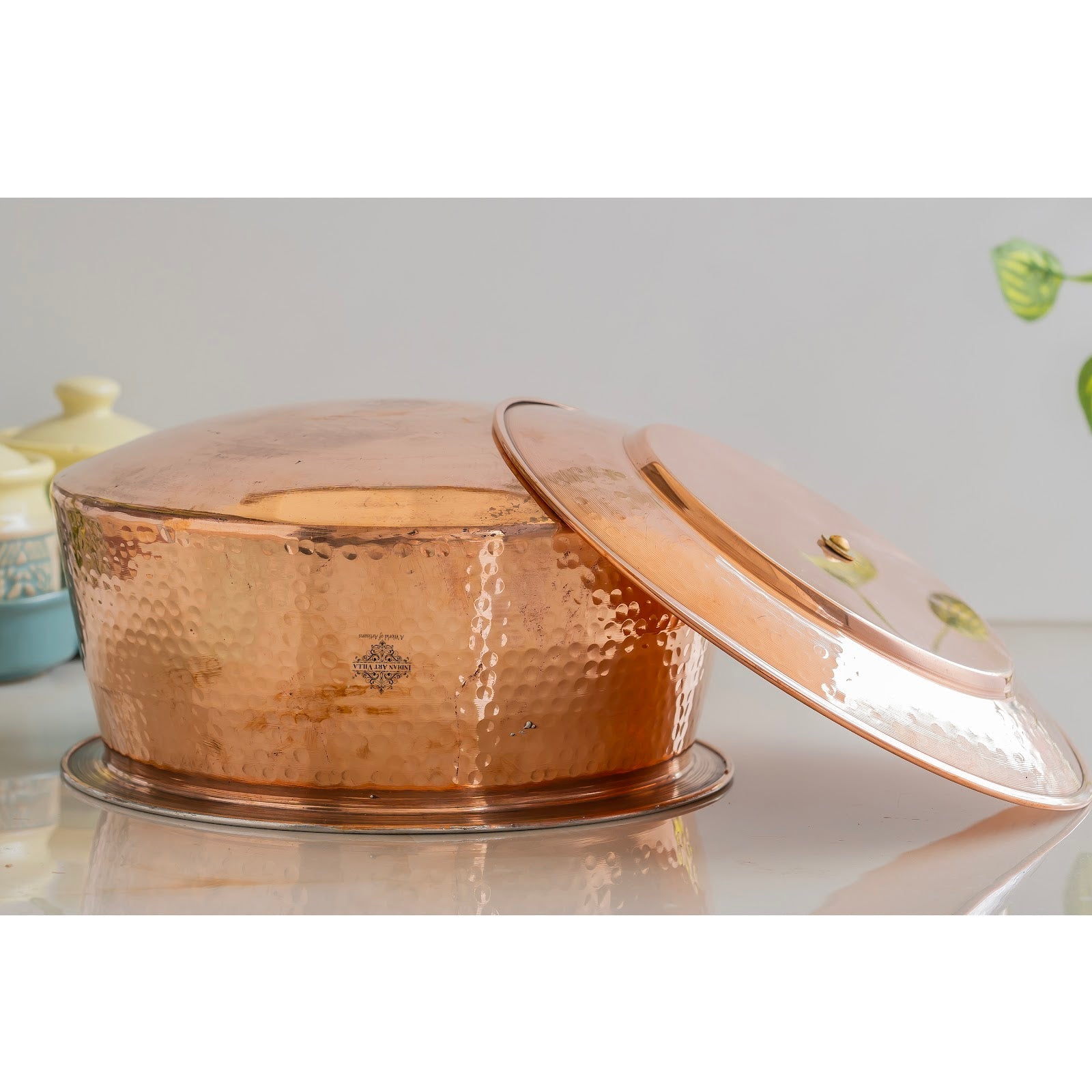 Indian Art Villa, Handcrafted Pure Copper Handi with Lid & Tin Lining – Traditional Hammered Design Handi for Cook Rice, Curries, and Dishes