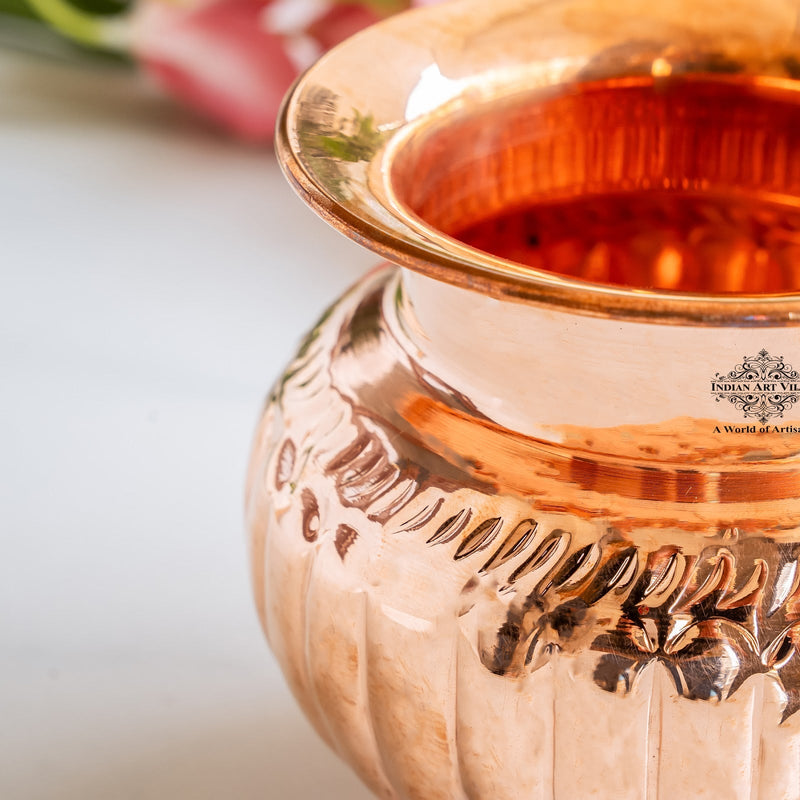 Handcrafted Pure Copper Fluted Lota for Pooja & Traditional Use - 740 ML