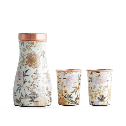 Copper Gold Printed Bedroom Bottle with 2 Glass Set – 900 ML Bottle & 300 ML Glass