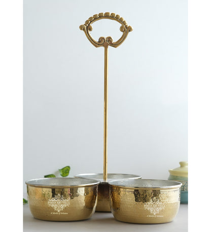 Handcrafted Pure Brass Hammered Design with Tin Lining, Vegetable Serving, 850 ml