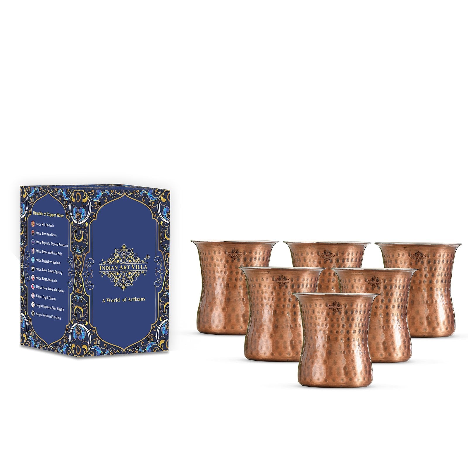 Pure Steel Copper Antique Finish Hammered Curved Design 250 ML