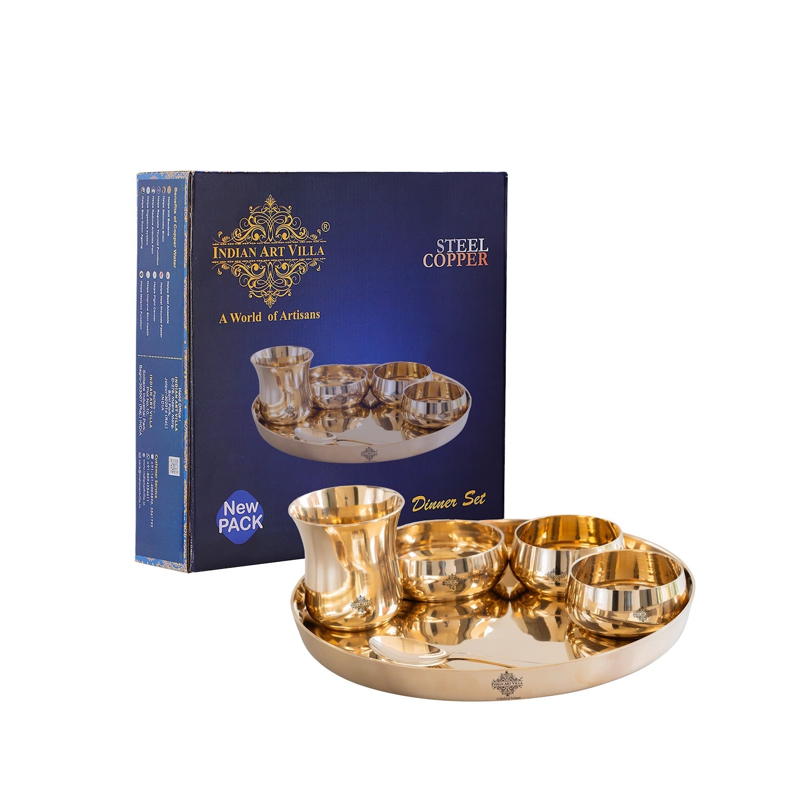 Bronze 6-Piece Dinner Set – Shine Finish Design Thali set, Traditional Indian Dinnerware for Home & Special Occasions