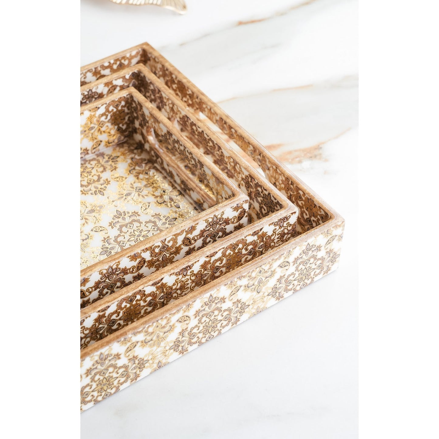 Wooden Tray Set of 3  Handcrafted Multipurpose Decorative Serving Platters