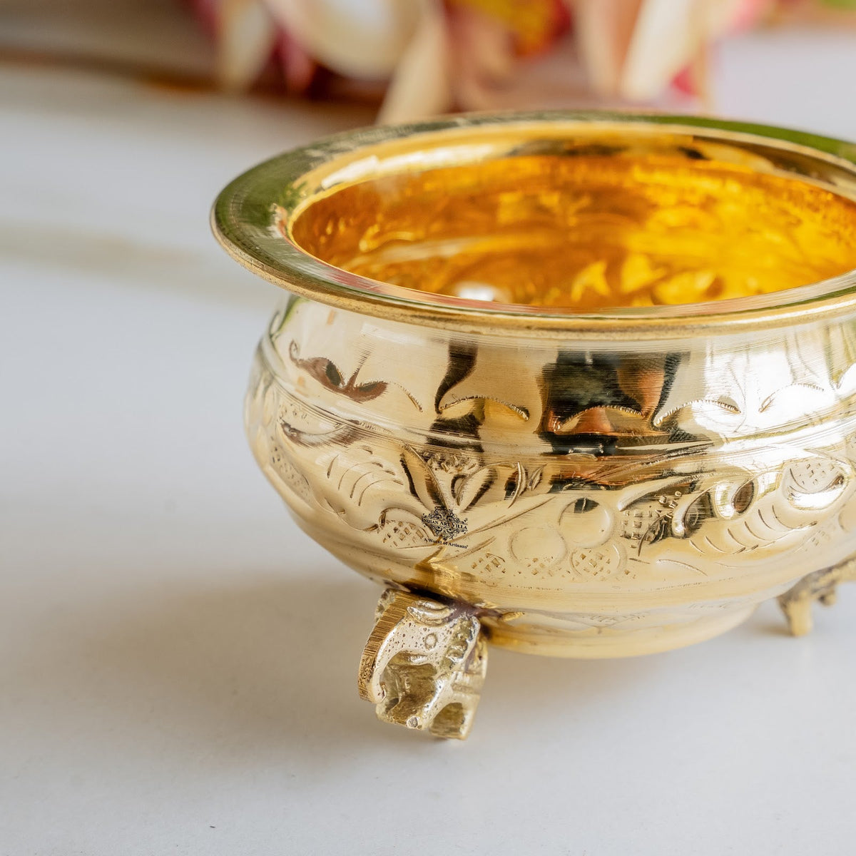 Pure Brass Mini Urli with Elephant-Head Legs For Home Décor - 250 ML