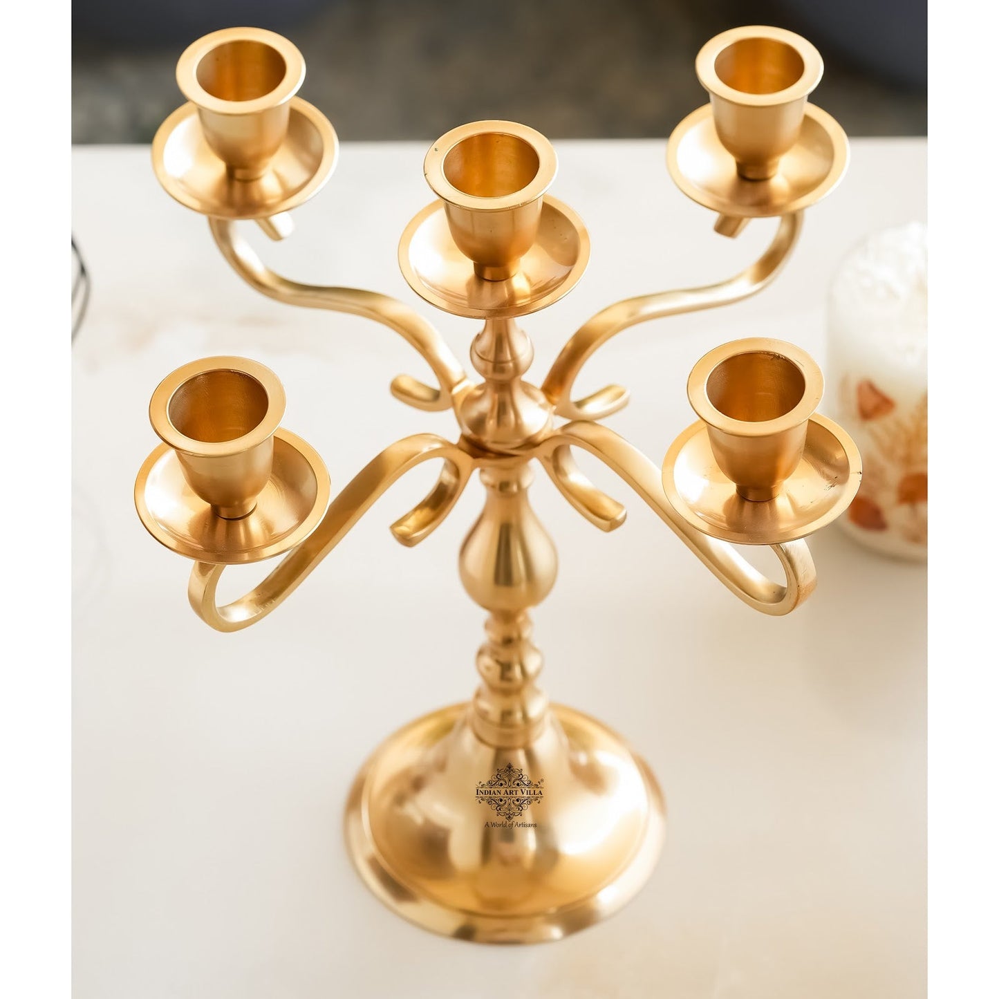 Pure Brass 5-Candle Arms Candelabra Centerpiece Candle Stand