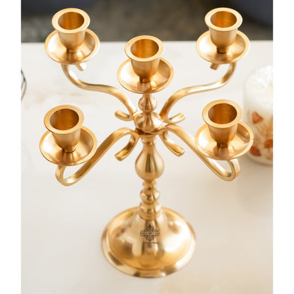Pure Brass 5-Candle Arms Candelabra Centerpiece Candle Stand