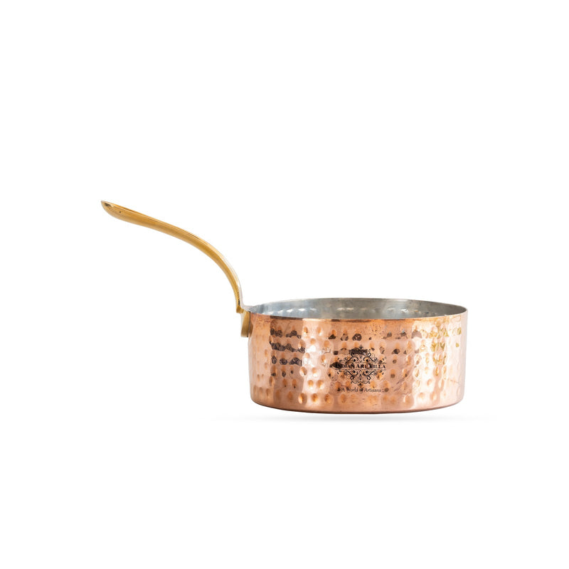 Pure Copper Hammered Tin Lining Round Sauce Pan Brass Stand