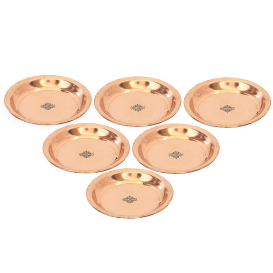 Copper Pooja Thali Plate, Poojan Purpose, Spiritual Gift Item, Set of 6 Copper Plate (Brown)