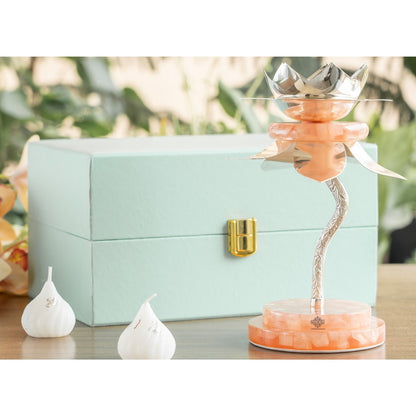 Silver Plated Resin Lamp Stand with Gift Box – Elegant Decorative Lotus Design, Perfcet For Home, Festival, Wedding And Premium Gifting