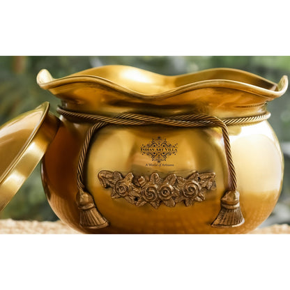 Pure Brass Floral Design Decorative Handi with Lid