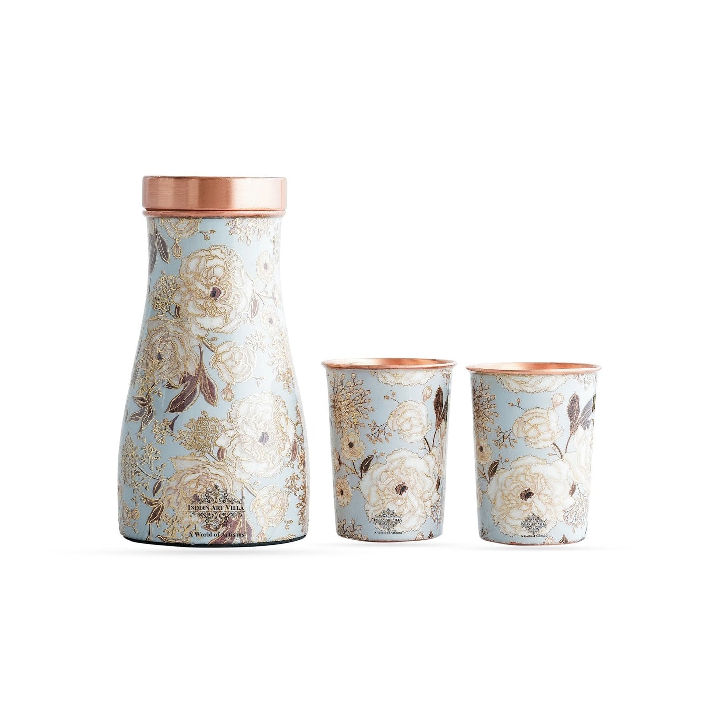 Copper Gold Printed Bedroom Bottle with 2 Glass Set – 900 ML Bottle & 300 ML Glass