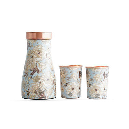 Copper Gold Printed Bedroom Bottle with 2 Glass Set – 900 ML Bottle & 300 ML Glass