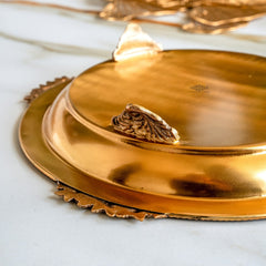 Pure Brass Round Tray with Rose Border For Home Décor