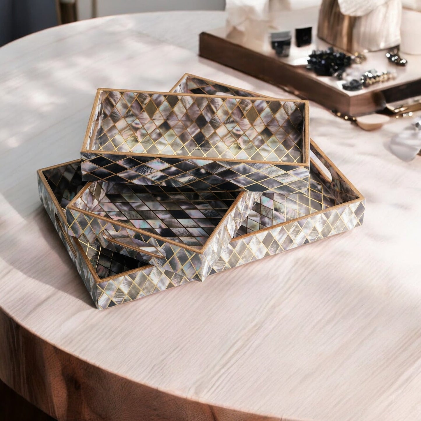 Wooden Tray Set of 3  Handcrafted Multipurpose Decorative Serving Platters