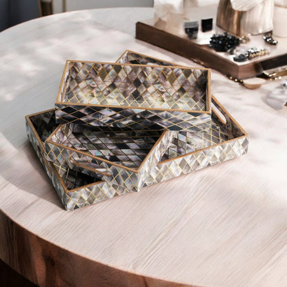 Wooden Tray Set of 3  Handcrafted Multipurpose Decorative Serving Platters