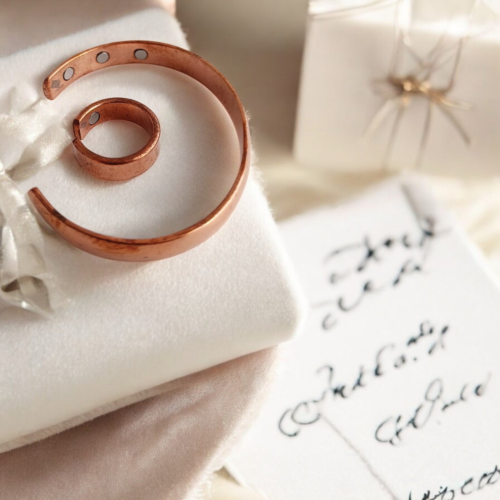 Pure Copper Plain Design Bangle with Magnet & Matching Ring