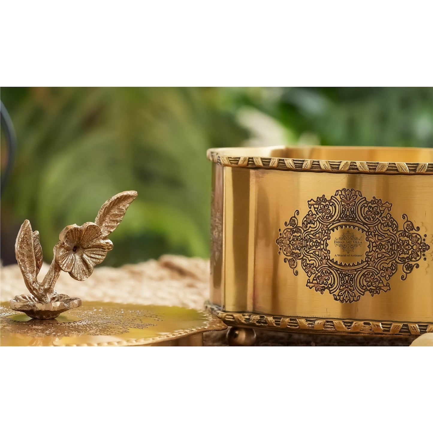 Royal Brass Dry Fruit Box with Floral Lid – Handcrafted Elegance |  Brass Decorative Box