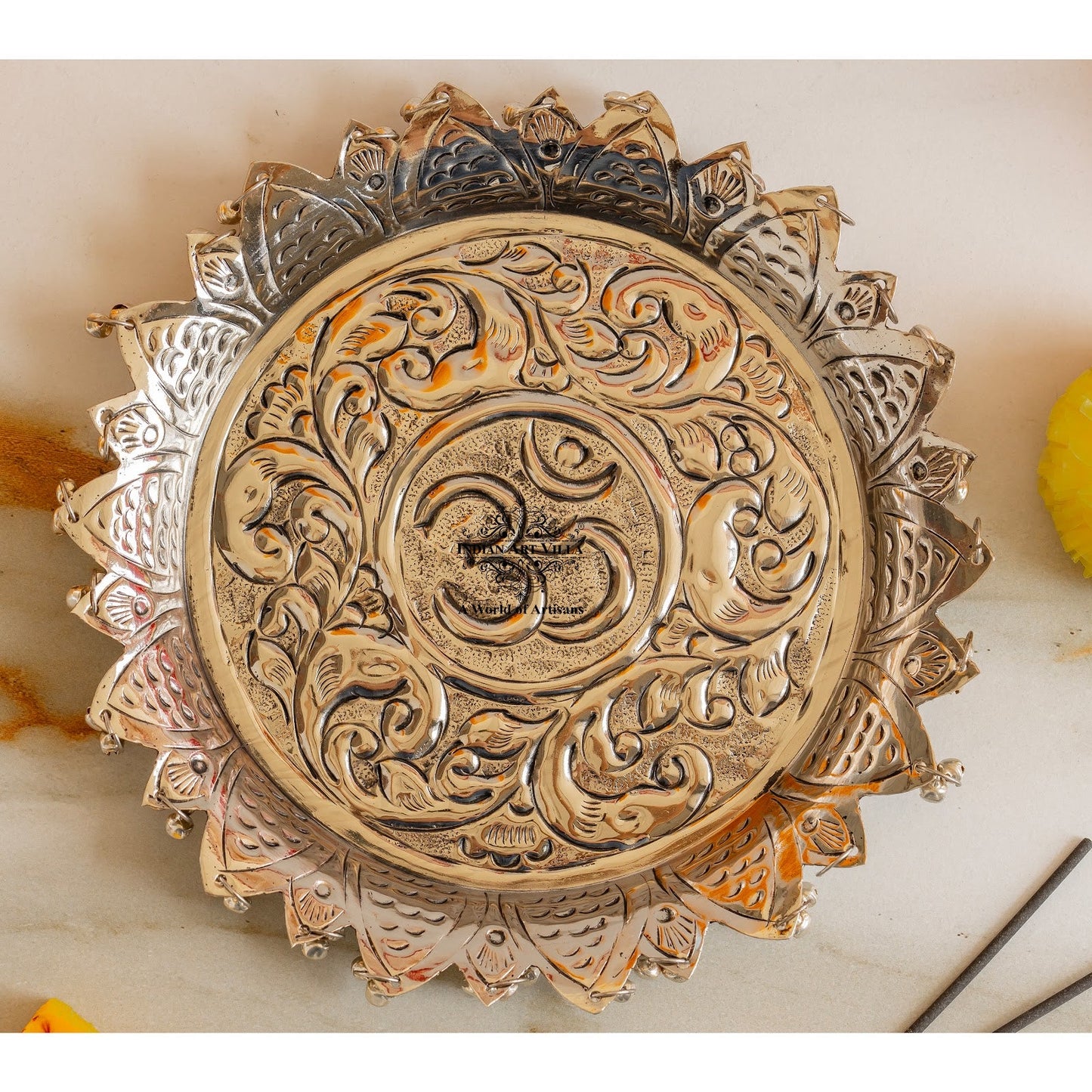 Silver Plated Pooja Thali Intricate Floral Pattern - Lightweight & Durable