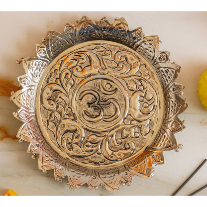 Silver Plated Pooja Thali Intricate Floral Pattern - Lightweight & Durable