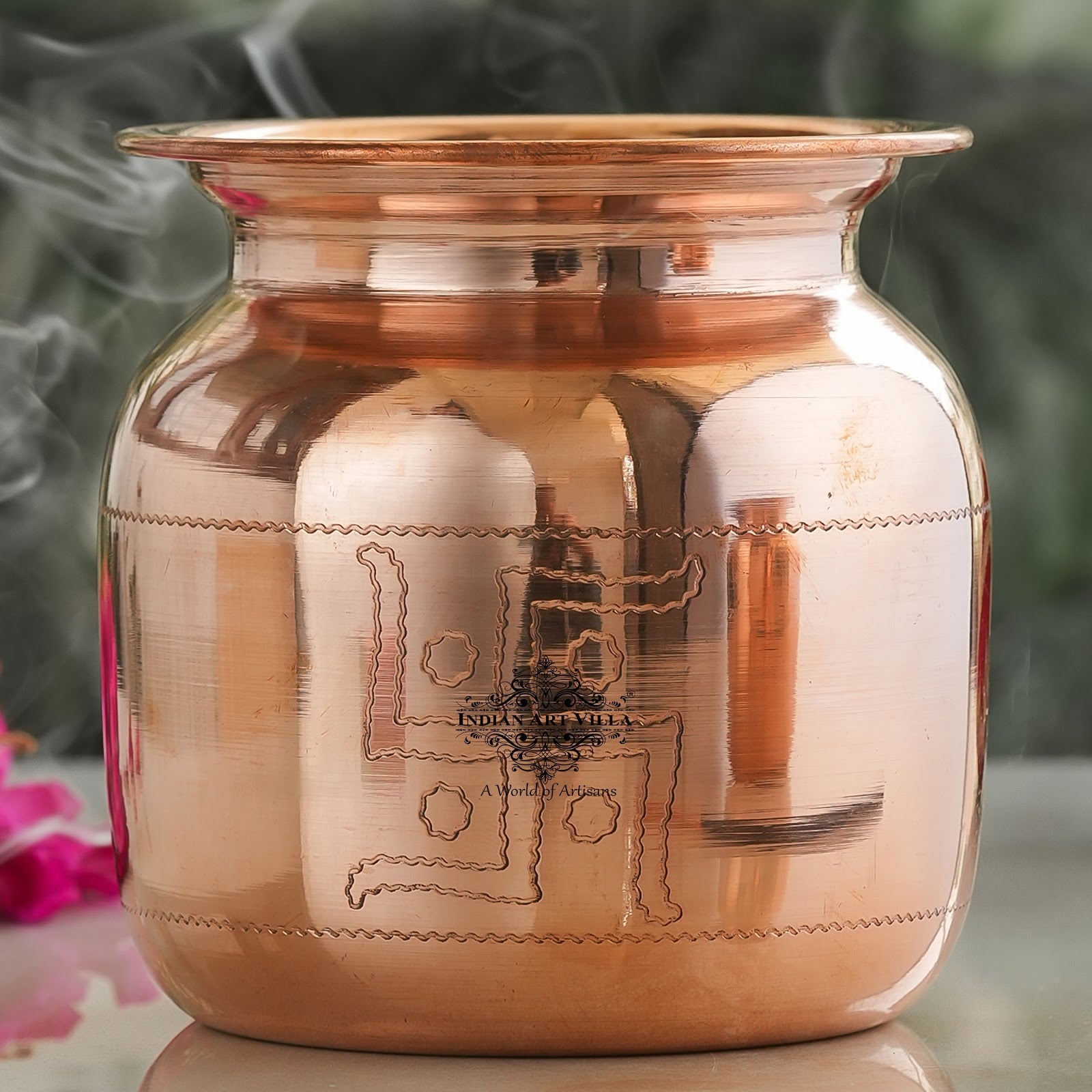 Handmade Pure Copper Lota with Om Design, Ayurveda Benefit, Water Strorage Pot