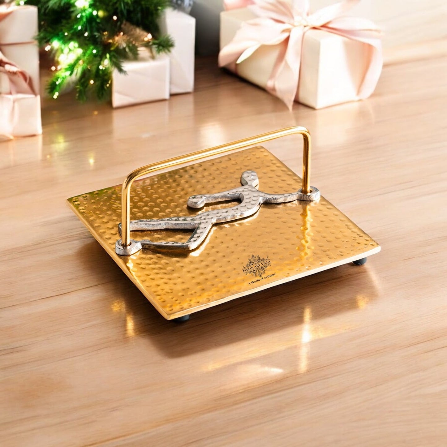 Gold Finish Hammered Design Napkin Holder with Lady Design – Elegant Table Organizer for Dining