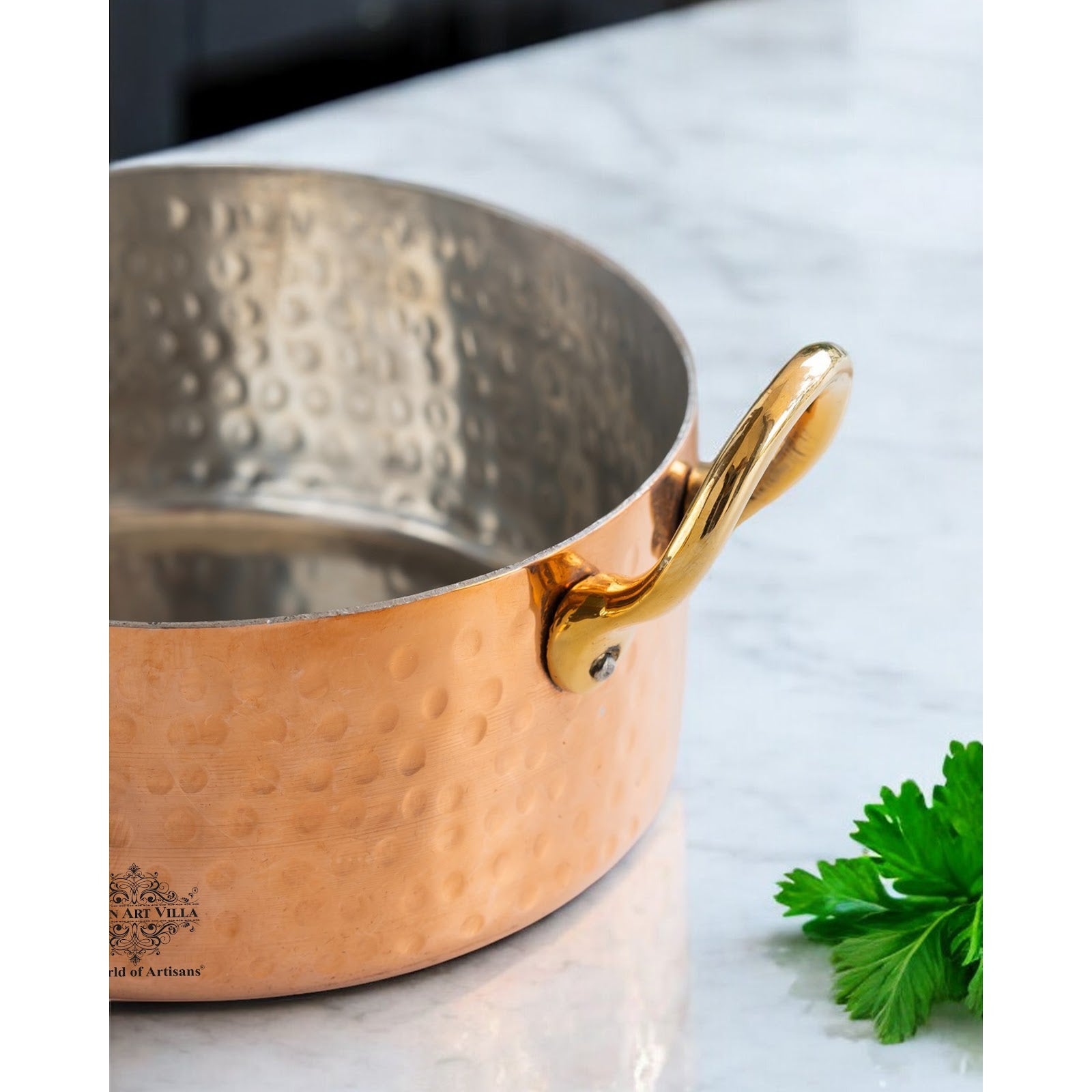 Pure Copper Round Dish With Tin Lining, Hammered Design, Serveware & Tableware