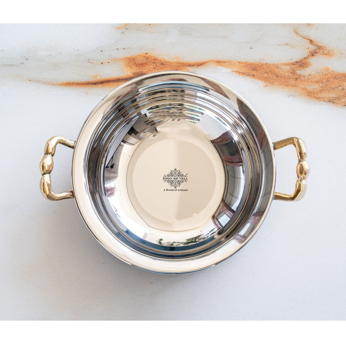 Copper Steel Handi Casserole with Brass Handles & Induction Base