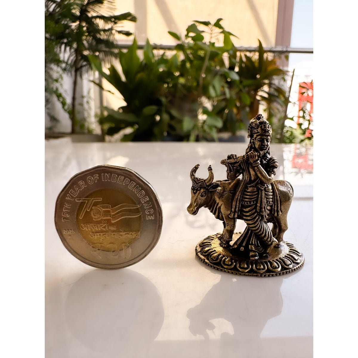 Pure Brass Miniature Krishna Ji with Cow Murti