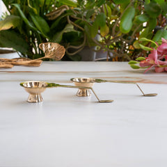 Brass Golchy Aarti Diya Set of 2 with Long Handle