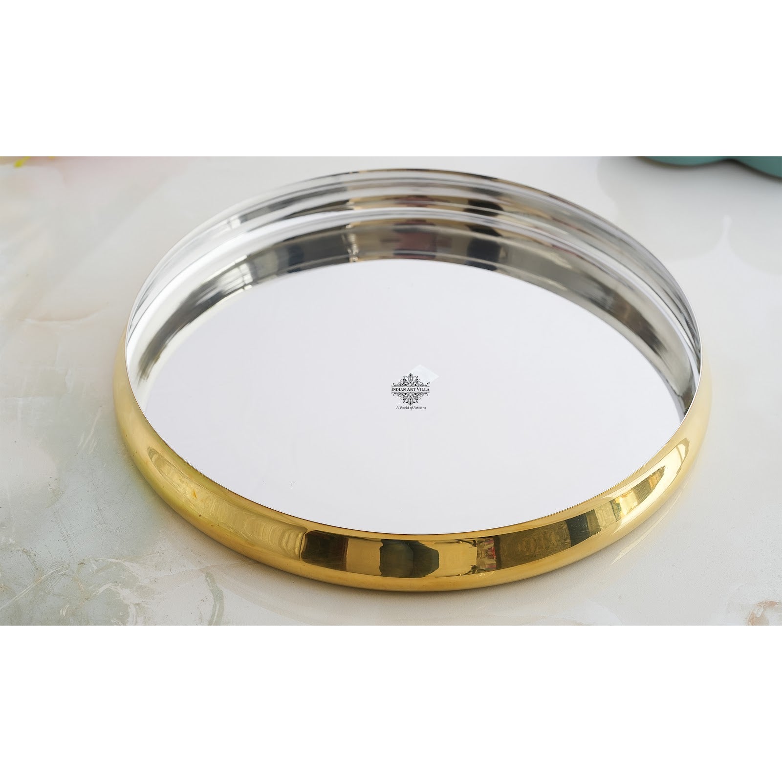 Handcrafted Pure Brass Curved Thali, Dinnerware, Tableware, Diameter - 33.02 cm