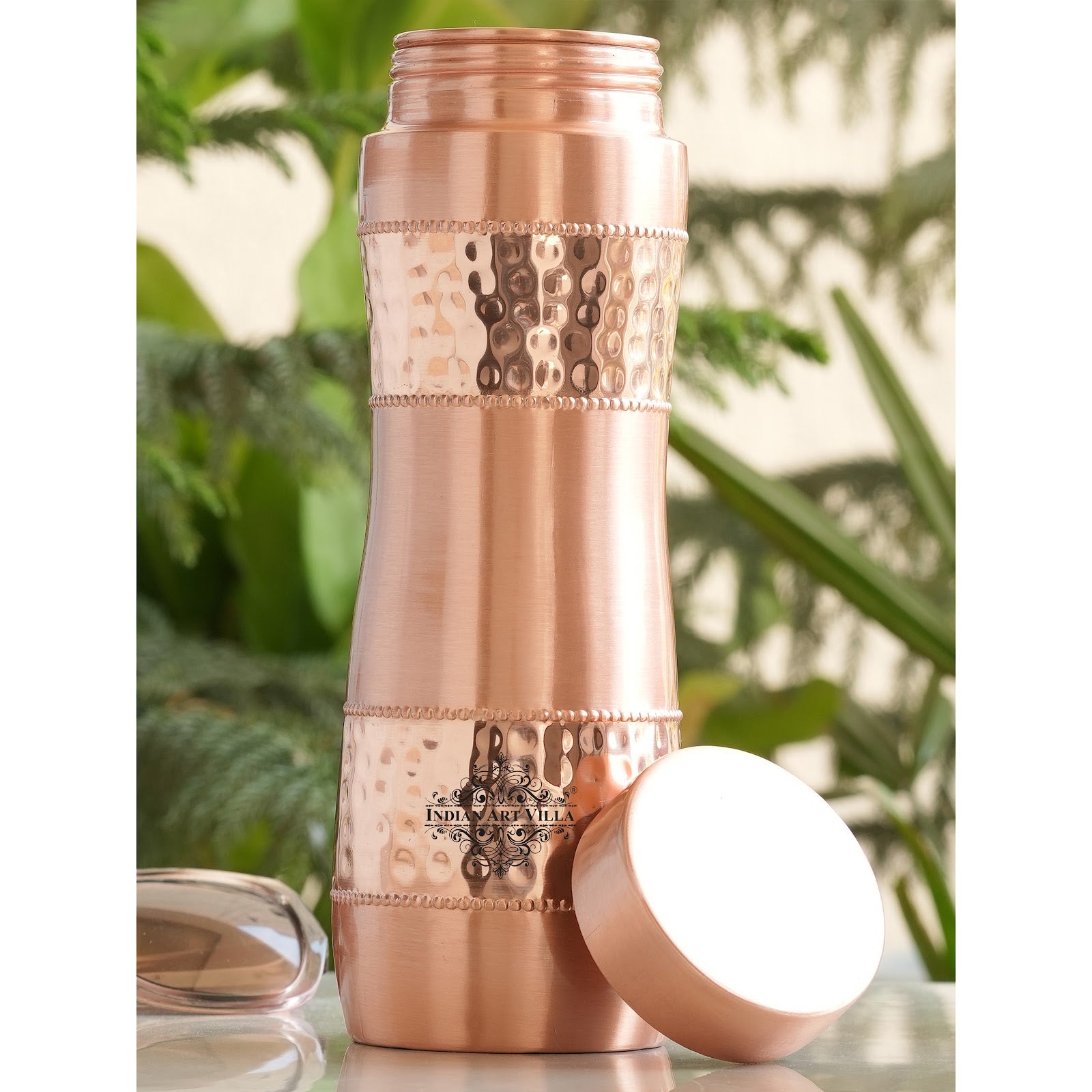 Copper Water Bottle with Half Hammered And Half Lacquer Coating
