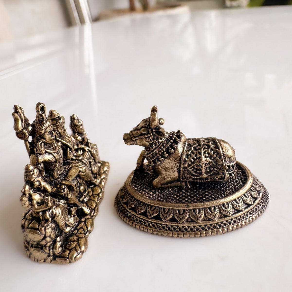 Pure Brass Miniature Shiv Parivar Idol With Nandi Combo