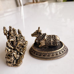 Pure Brass Miniature Shiv Parivar Idol With Nandi Combo