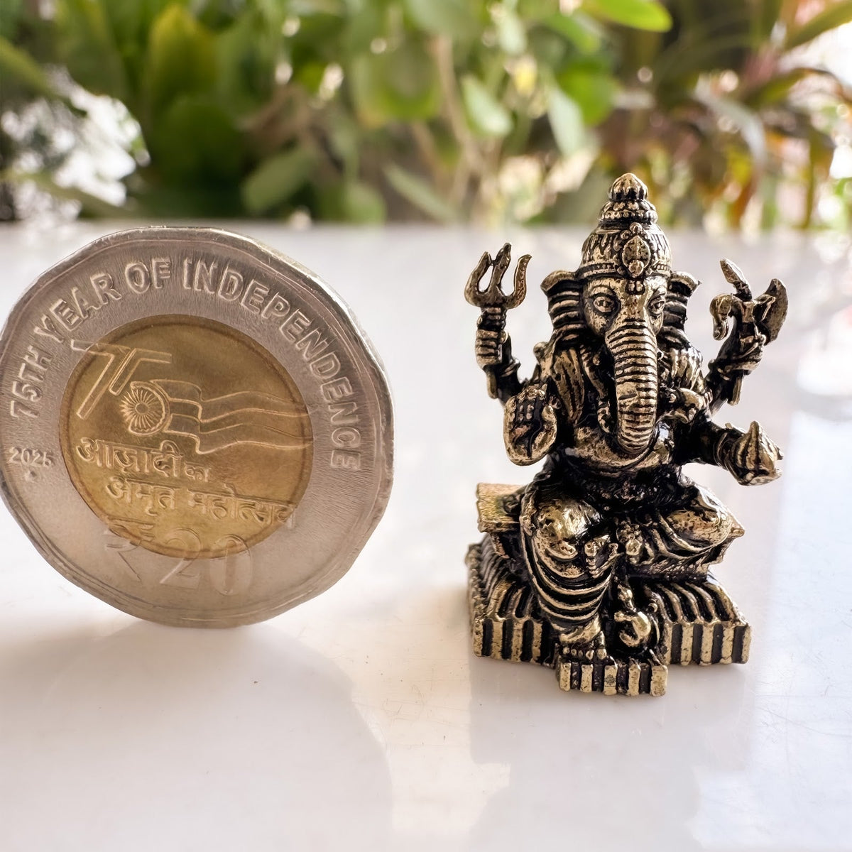 Pure Brass Miniature Handcrafted Lord Ganesha Idol for Home Mandir - 3.30 cm