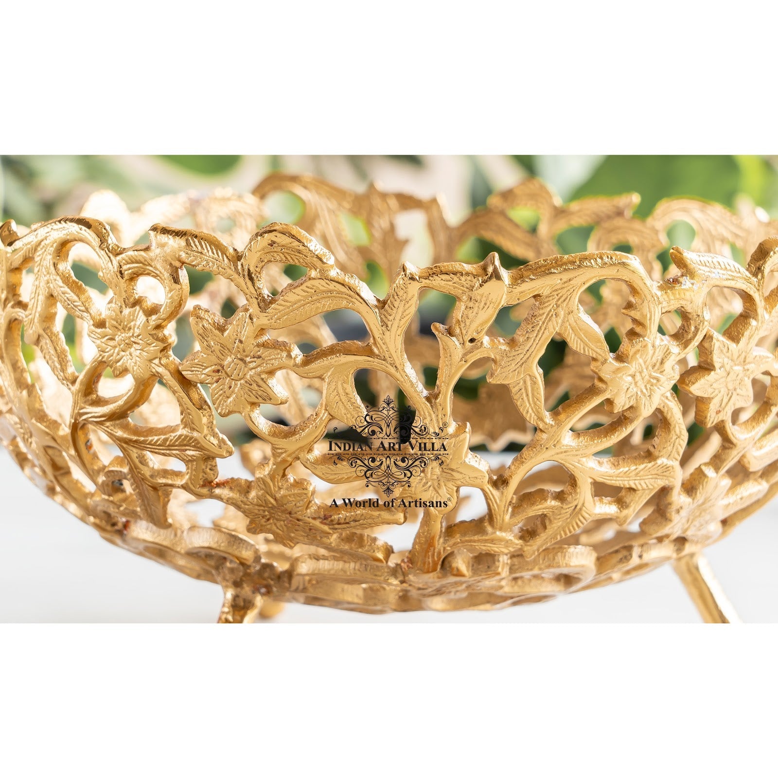 Brass Hanging Basket with Intricate Cutwork Design – Decorative Brass Finish Basket