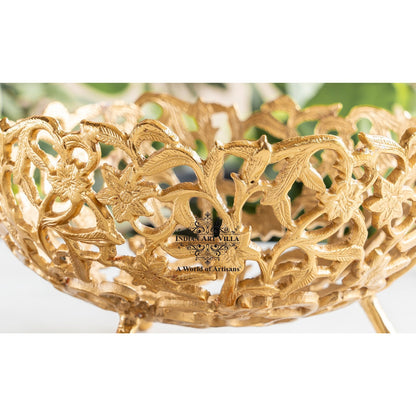 Brass Hanging Basket with Intricate Cutwork Design – Decorative Brass Finish Basket