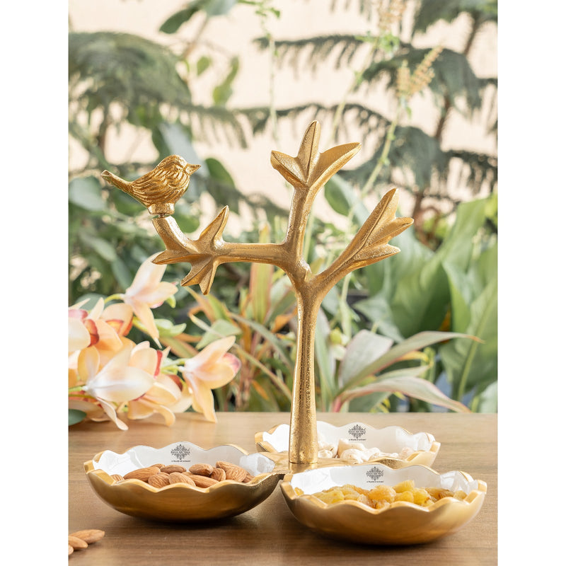 Brass Finish Decorative Dry Fruit Bowl with Bird Design – 3 Components, 170 ML