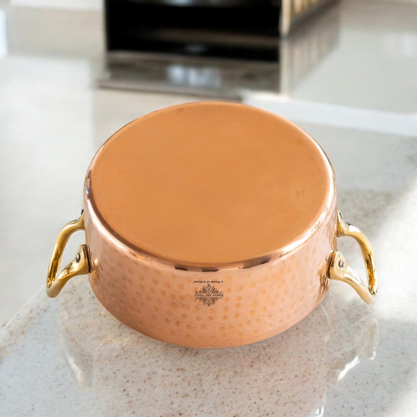 Pure Copper Round Dish With Tin Lining, Hammered Design, Serveware & Tableware